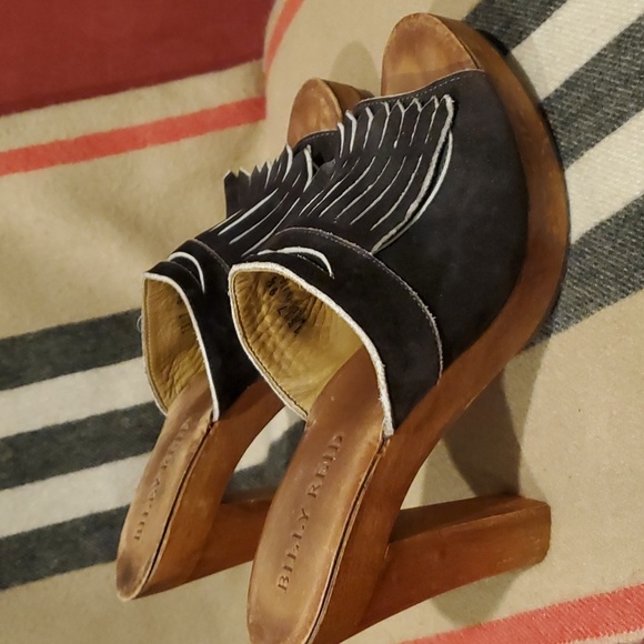 Billy Reid Brown Suede Tassel Wooden Mules Size 9 1/2 - Picture 2 of 8